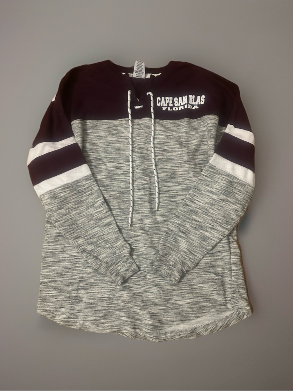 Cape San Blas Florida Two-Tone Sweatshirt Pullover- Maroon & Heather Gray Sz M